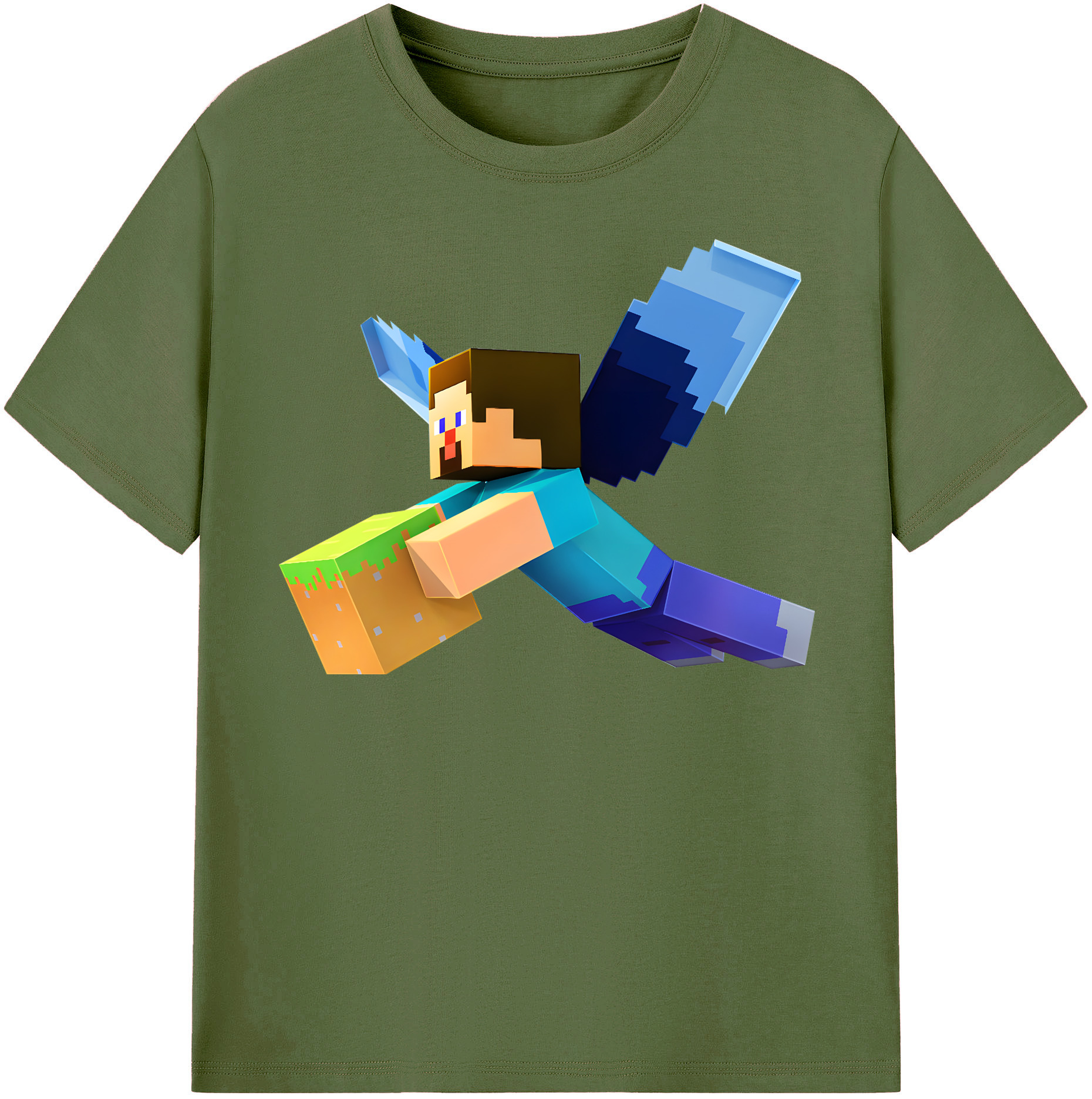 （画像用） マインクラフト ブロックの世界 Minecraft MC Block world 綿100％半袖Tシャツ（フロントプリント）
